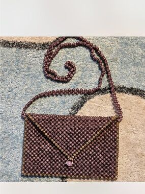 Hand Crafted Beaded Envelope shoulder Bag in Plum